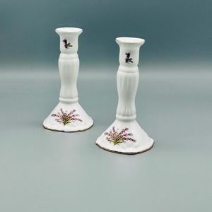 Vintage Fine China Floral Candlestick Holders 2 Piece